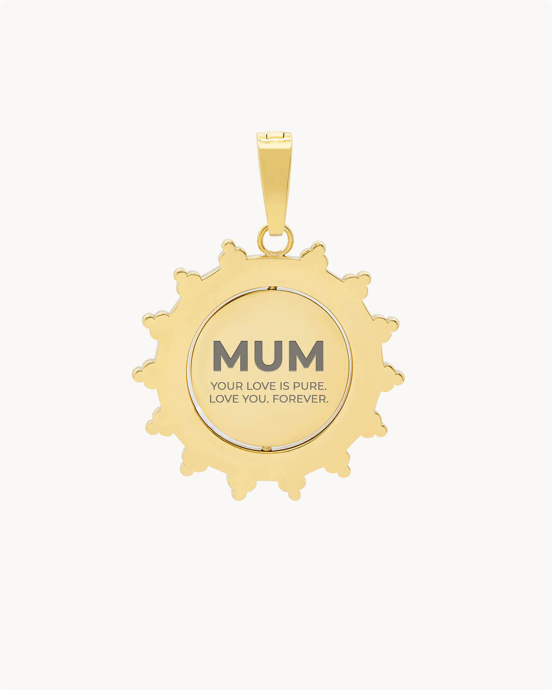 Mum Sun Spin Engraved Pendant, Gold