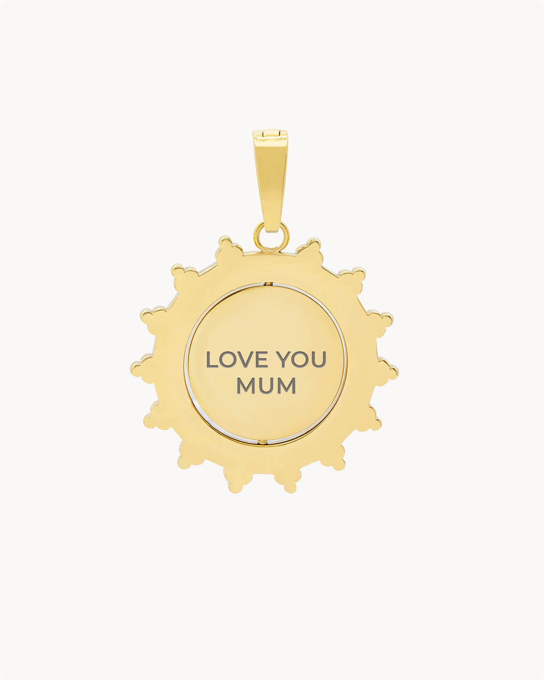 Mum Sun Spin Engraved Pendant, Gold