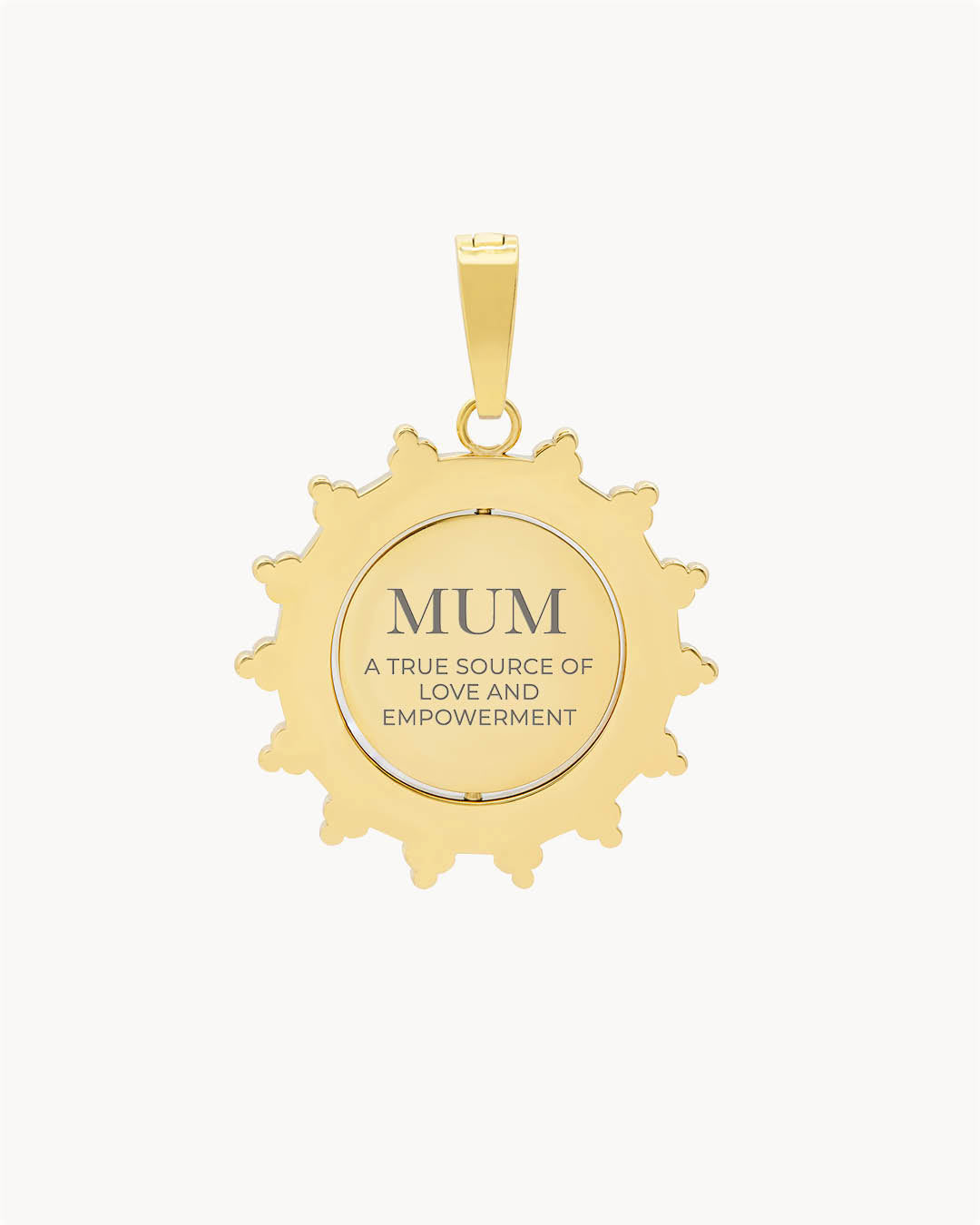 Mum Sun Spin Engraved Pendant, Gold