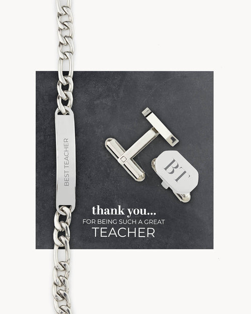 Teacher Cufflinks and Bracelet Gift Set, SIlver