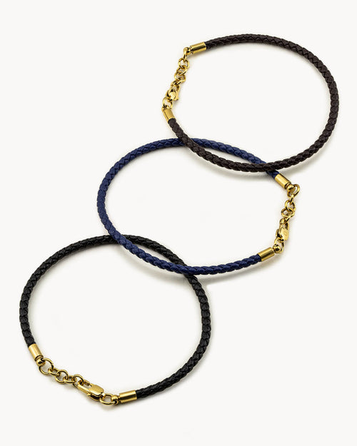 Trio Braided Leather Bracelets Set