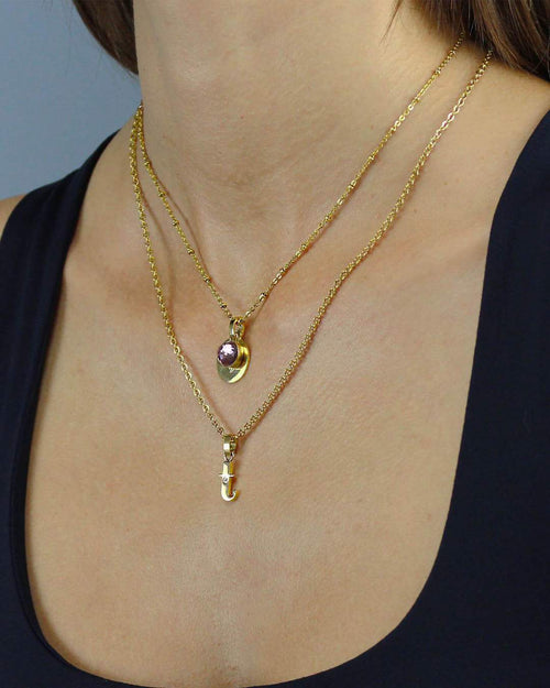 February Devotion Dainty Signature Birthstone Necklace Set, Gold