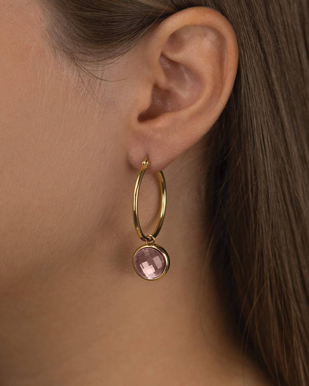 October Birthstone Love Signature Earring Pendants, Gold