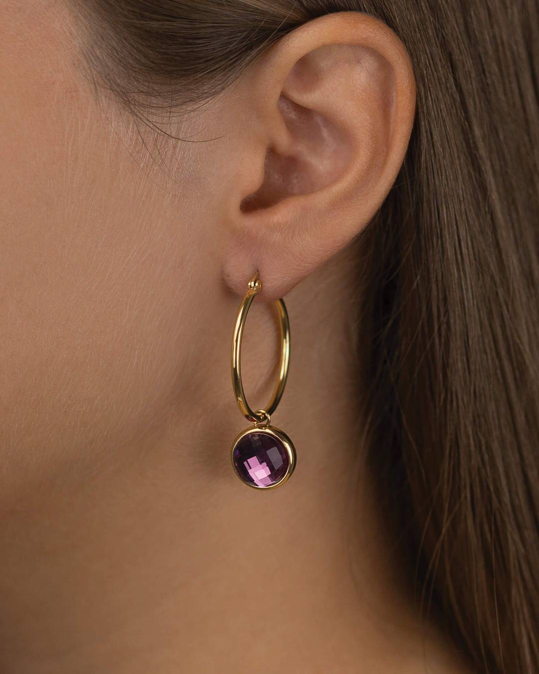 February Birthstone Devotion Signature Earring Pendants, Gold
