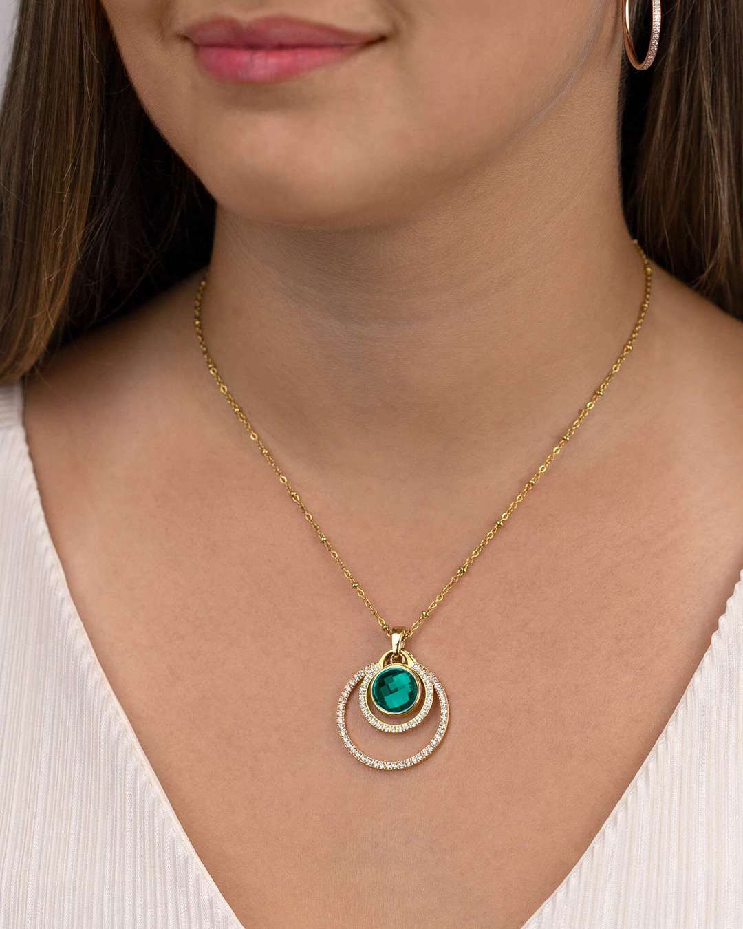 May Birthday Halo Necklace Set, Gold