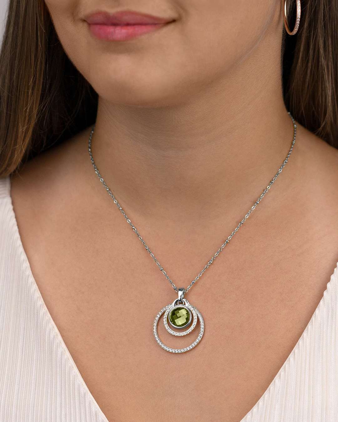 August Birthday Halo Necklace Set, Silver