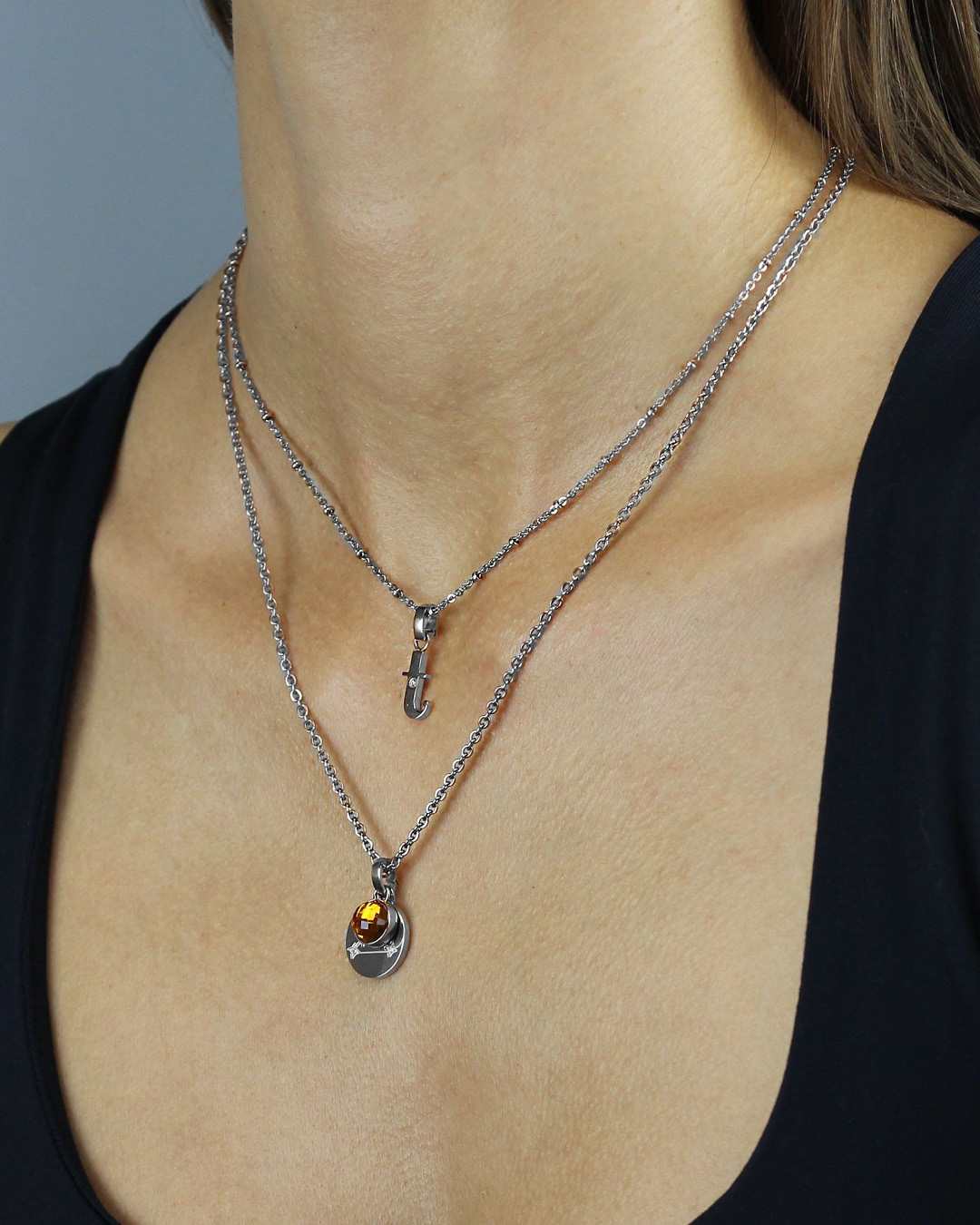 November Birthstone Happiness Dainty Signature Pendant, Silver