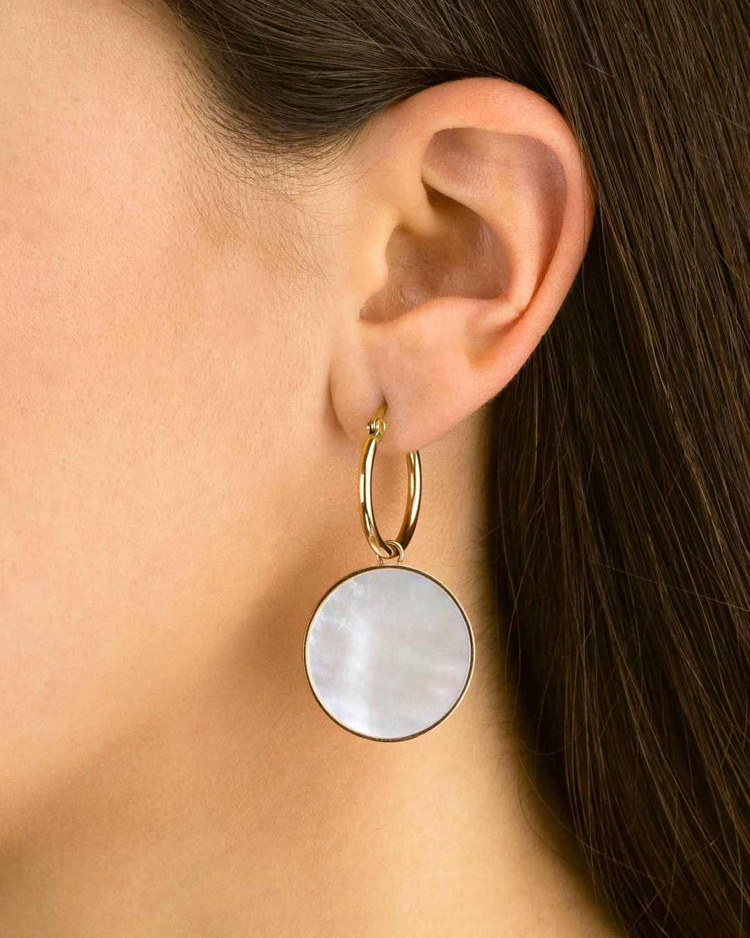 Protection Stone Mother Pearl Statement Earring Pendants, Gold