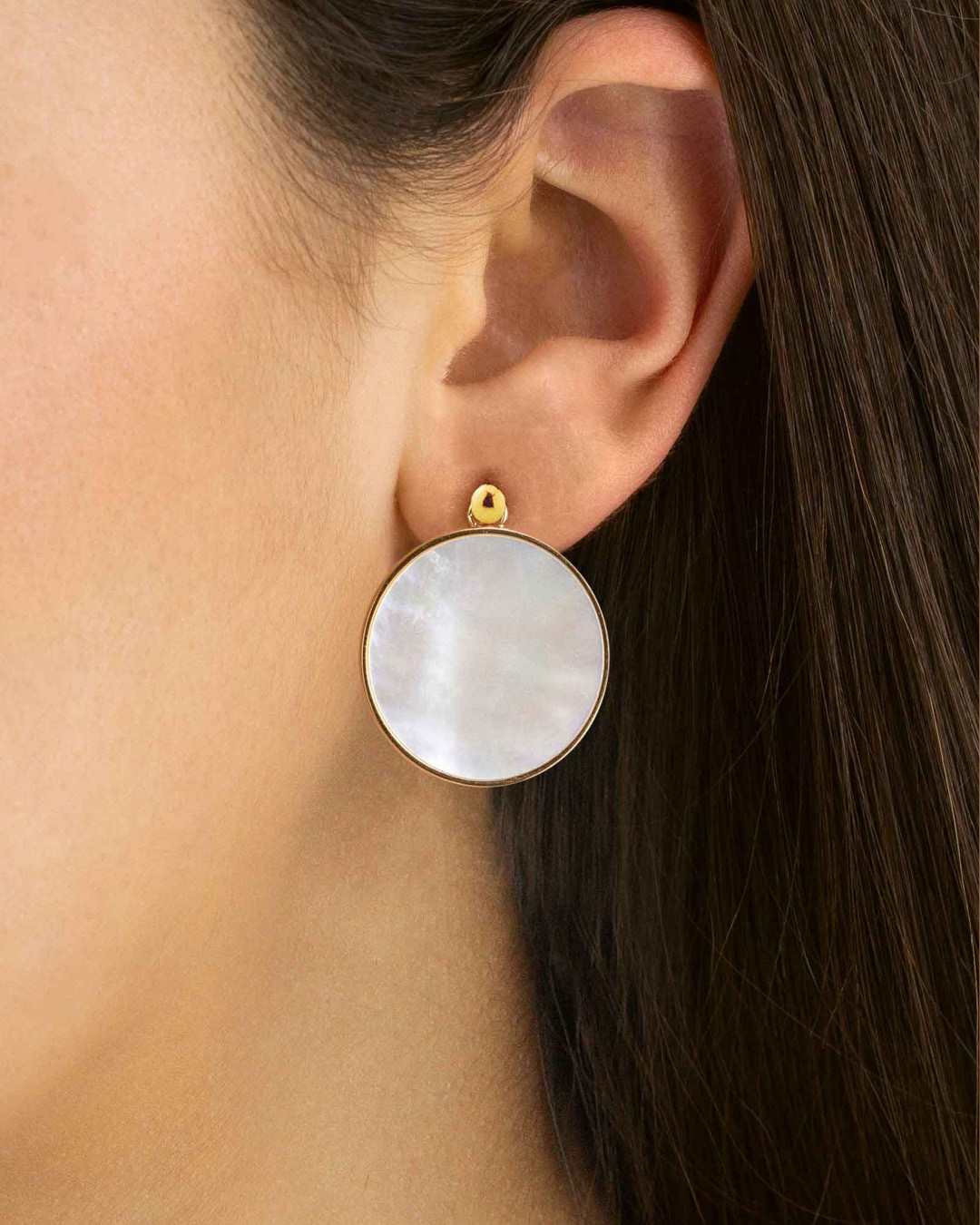 Protection Stone Mother Pearl Statement Earring Pendants, Gold