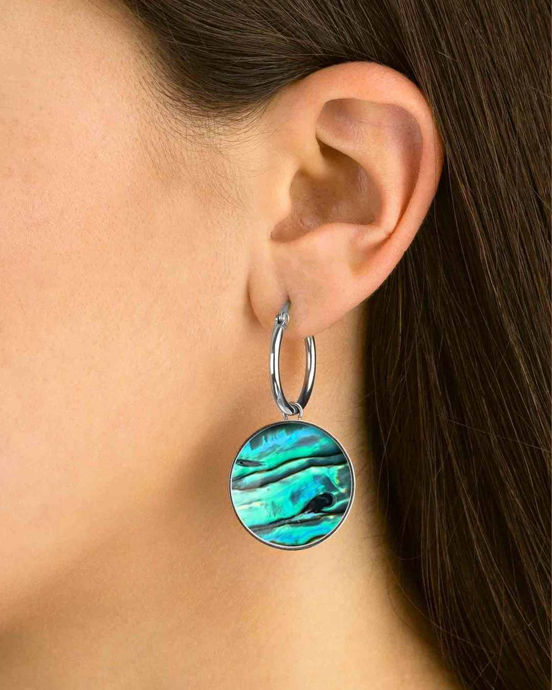 Fearlessness Stone Abalone Shell Statement Earring Pendants, Silver