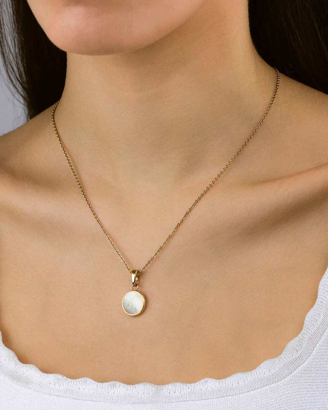 Protection Stone Mother Pearl Signature Pendant, Gold