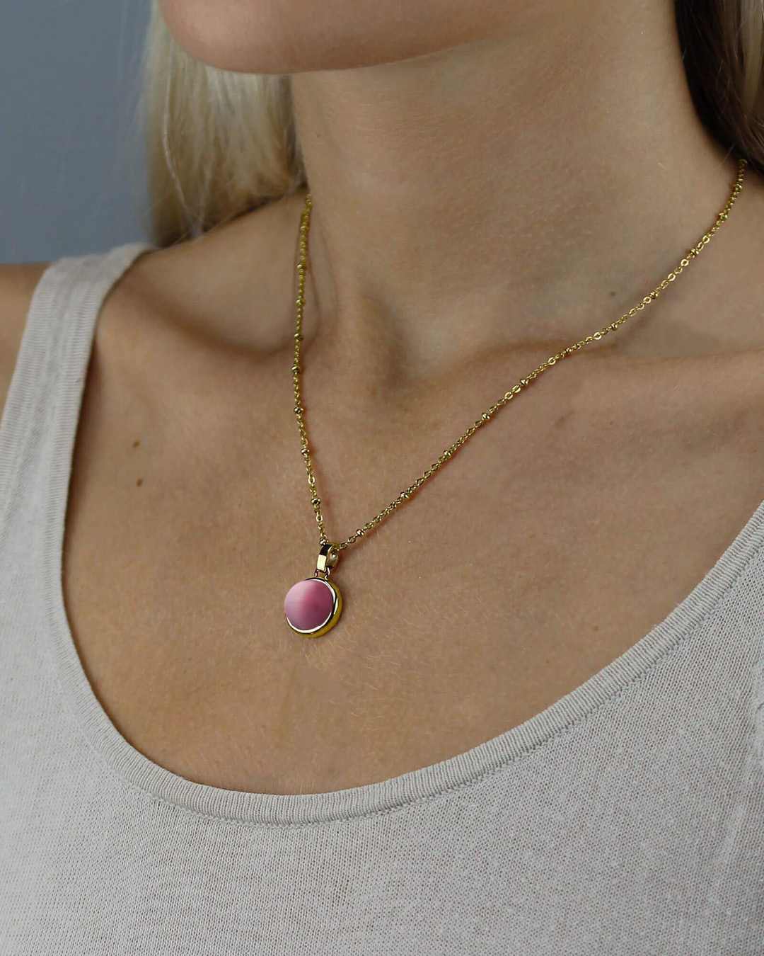 Admiration Stone Pink Cateye Signature Pendant, Gold