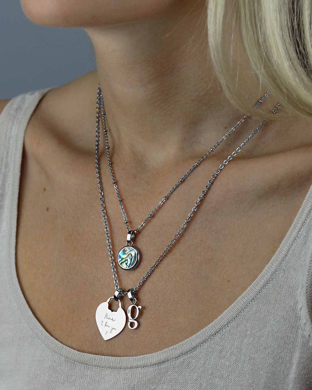 Fearlessness Stone Abalone Shell Signature Pendant, Silver