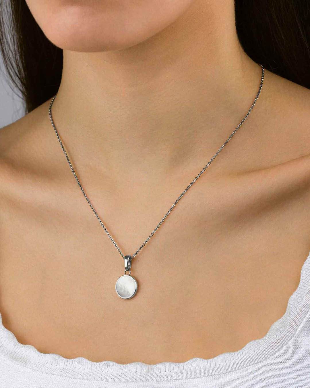 Protection Stone Mother Pearl Signature Pendant, Silver