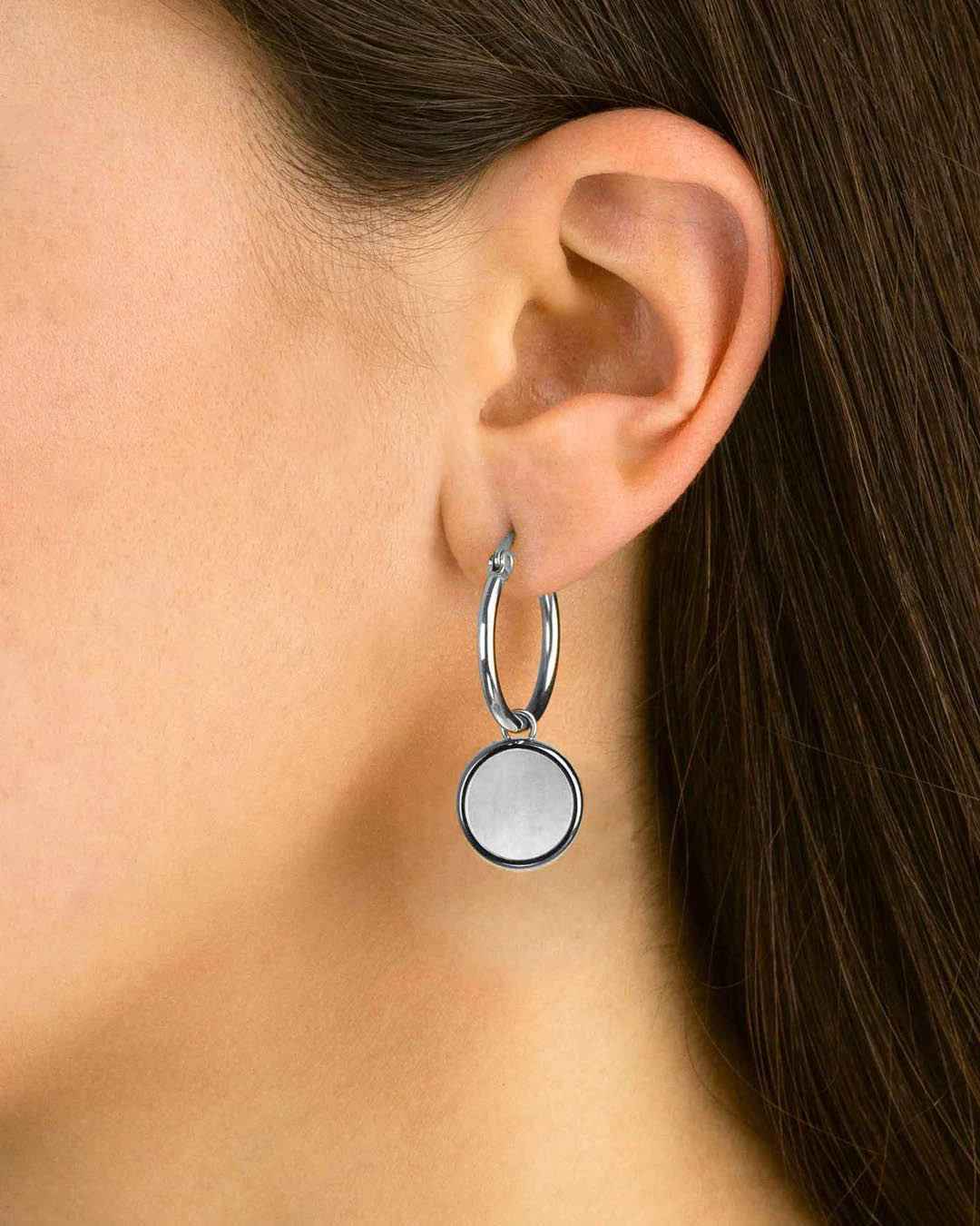 Protection Stone Mother of Pearl Signature Earring Pendants, Silver