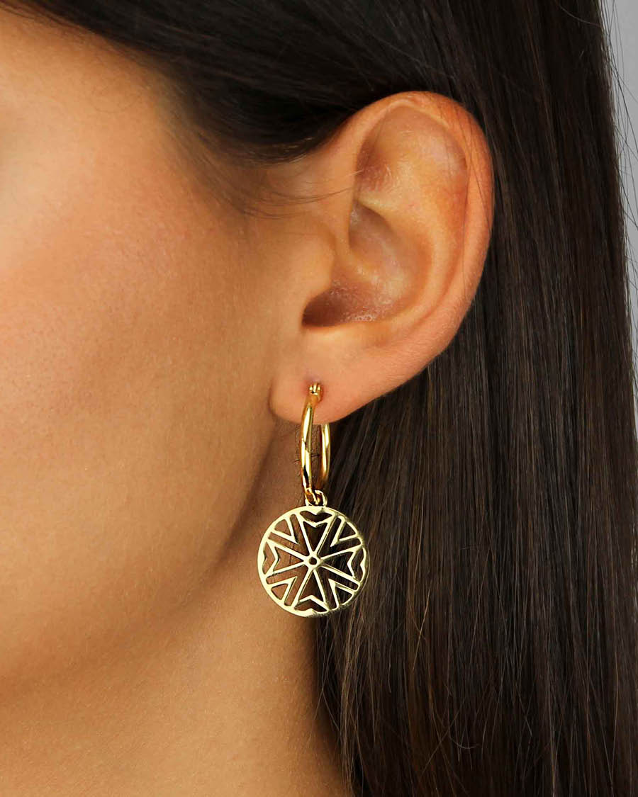 Maltese Cross Hollow Earring Pendants, Gold