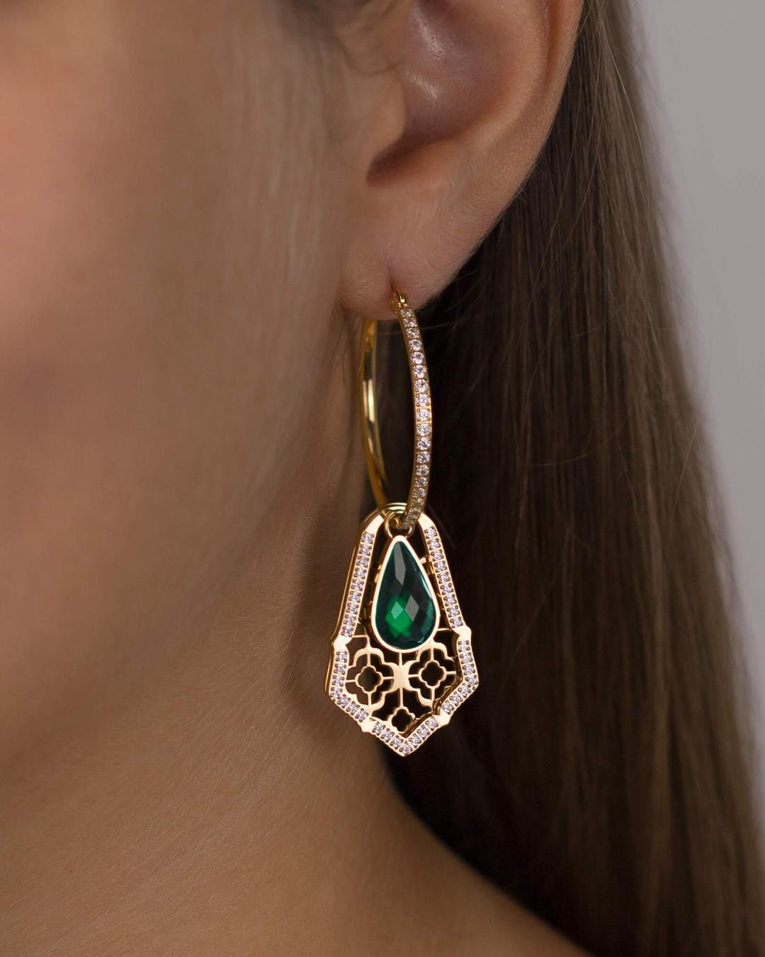 Confidence Stone Emerald Cateye Drop Pendant, Rose Gold