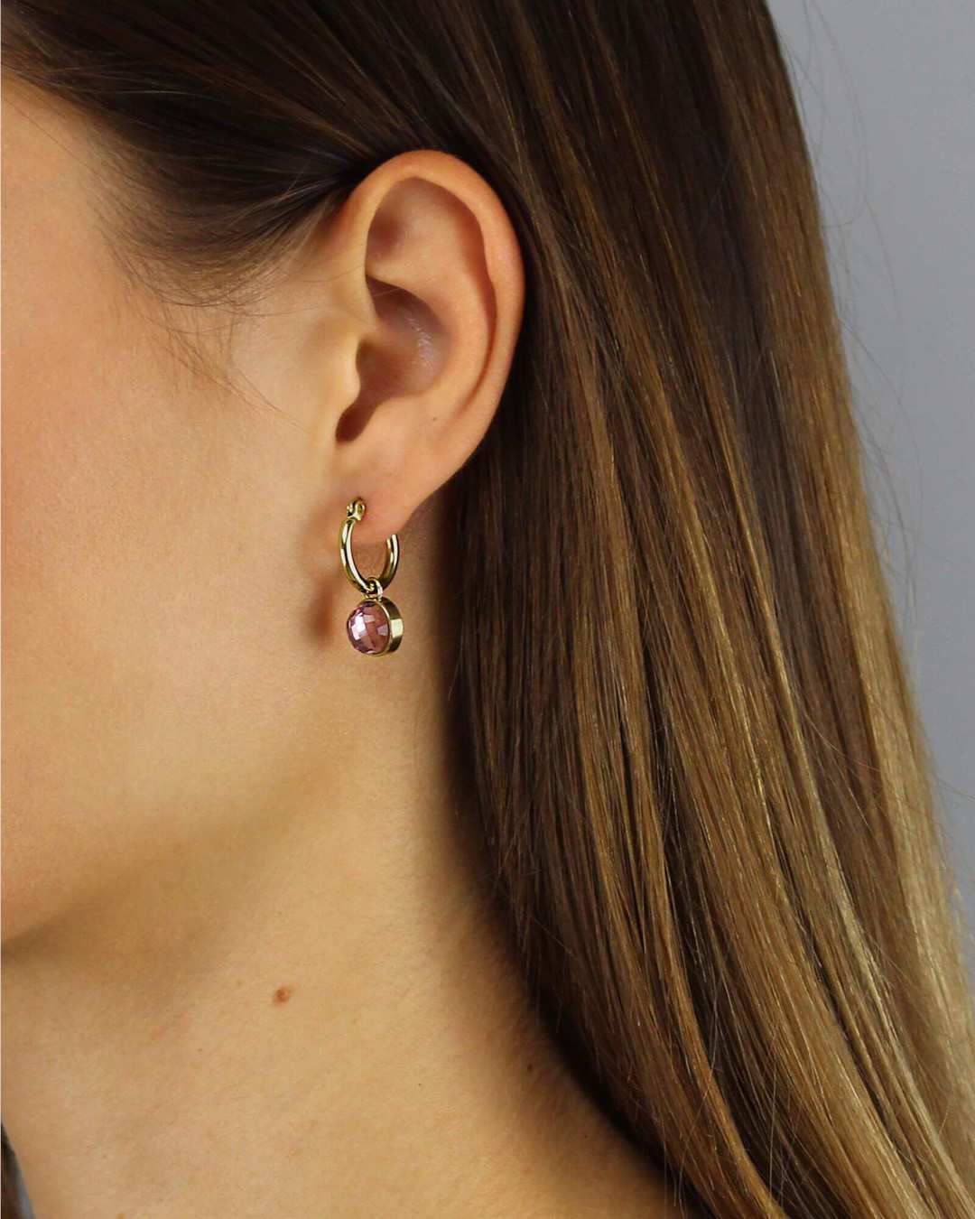 February Birthstone Devotion Dainty Signature Earring Pendants, Gold