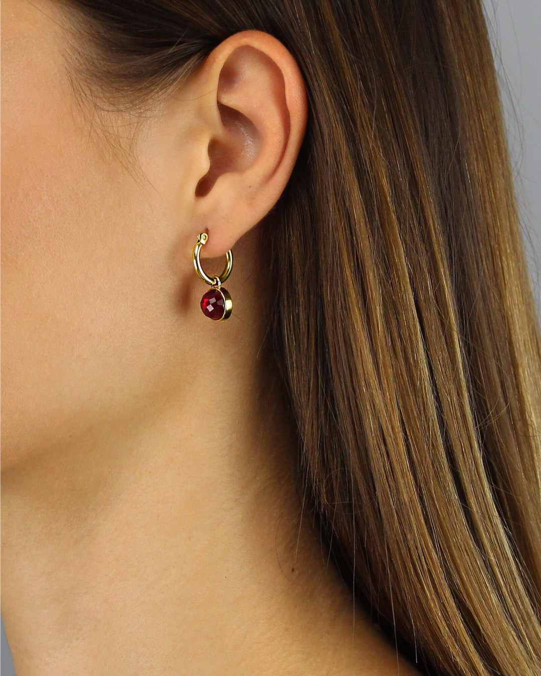January Birthstone Passion Dainty Signature Earring Pendants, Gold