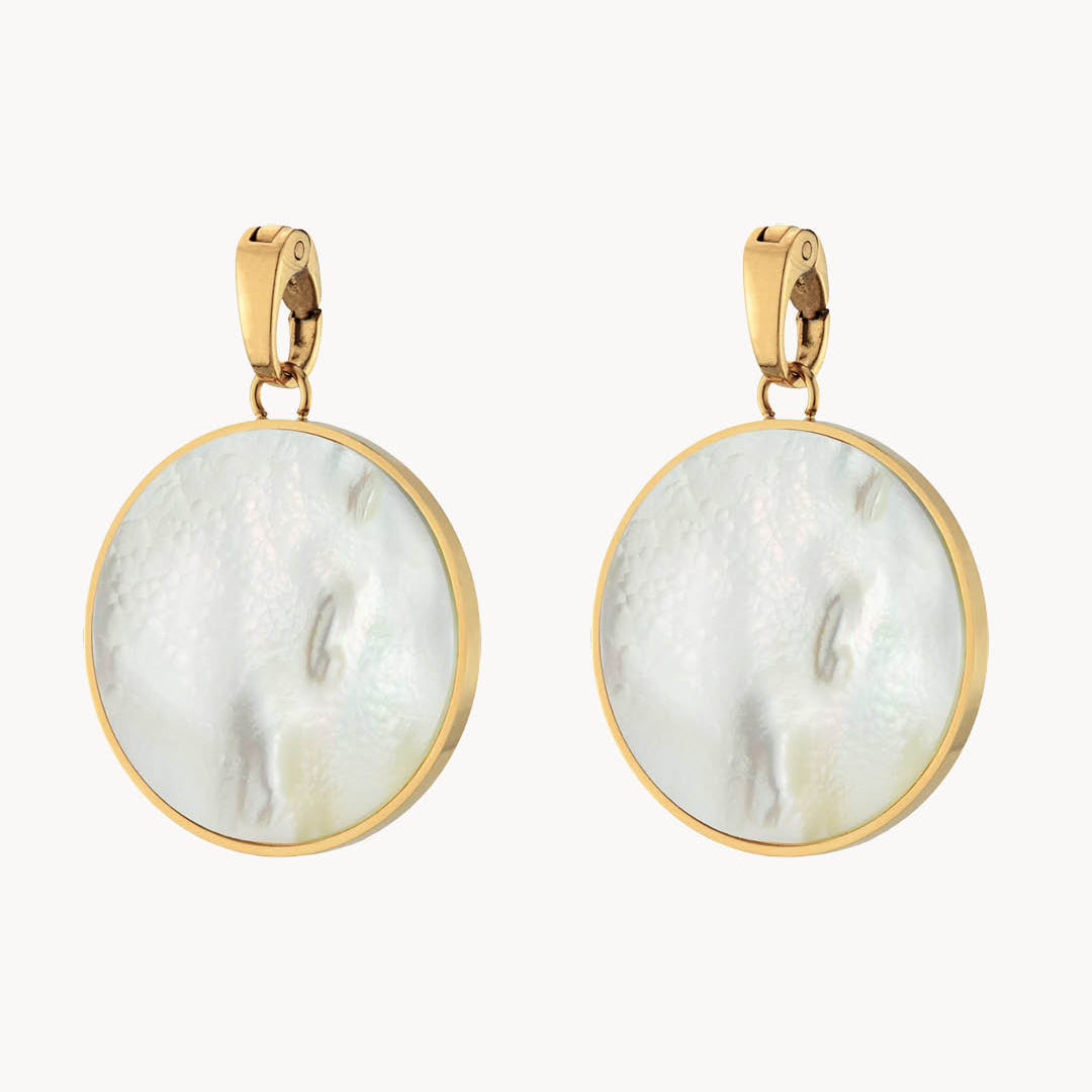 Protection Stone Mother Pearl Statement Earring Pendants, Gold