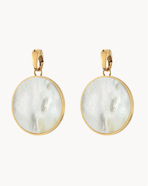 Protection Stone Mother Pearl Statement Earring Pendants, Gold