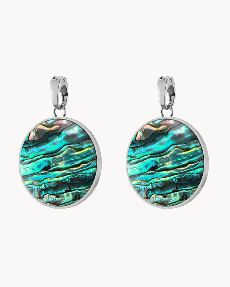 Fearlessness Stone Abalone Shell Statement Earring Pendants, Silver
