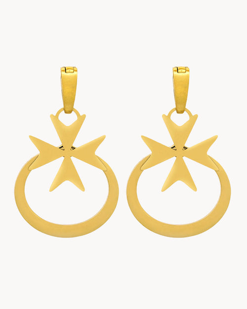 Maltese Cross Ħabbata Earring Pendants, Gold