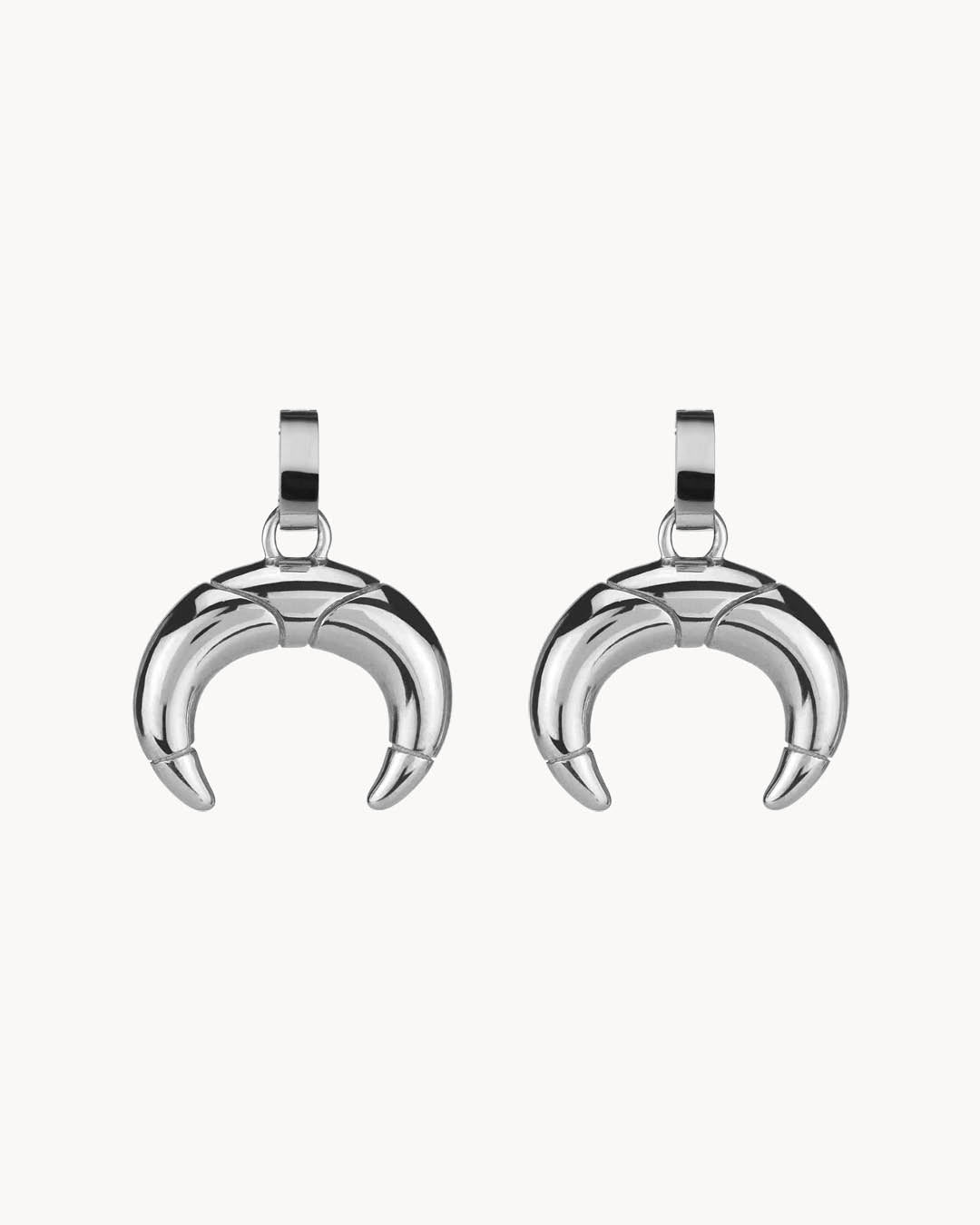 Dainty Crescent Horn Earring Pendants, Silver