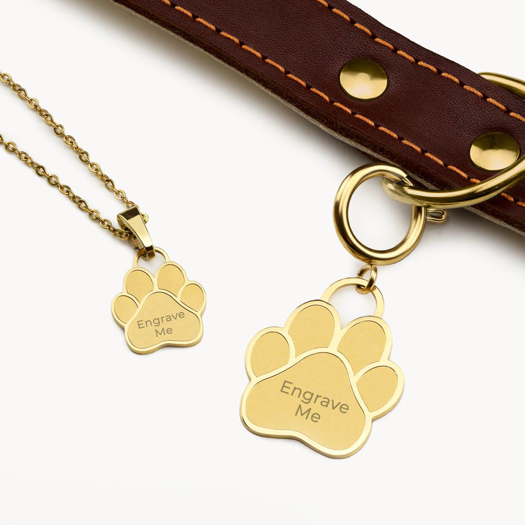 Pet & Friend Engravable Paw Necklace Set, Gold