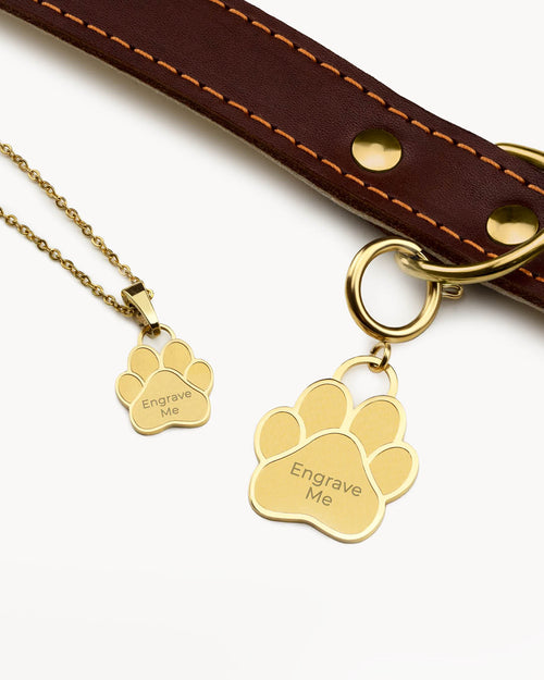 Pet & Friend Engravable Paw Necklace Set, Gold