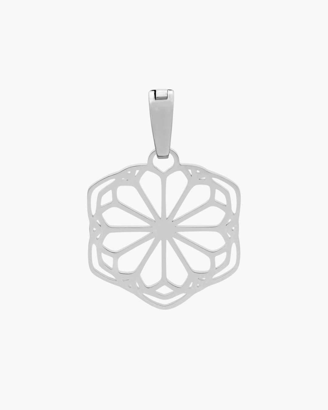 Ta’ Pinu Rose Window Dainty Hollow Pendant, Silver