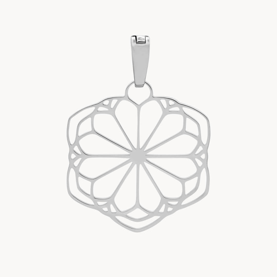 Ta’ Pinu Rose Window Hollow Pendant, Silver