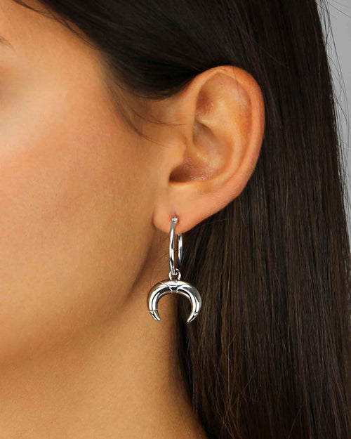 Dainty Crescent Horn Earring Pendants, Silver