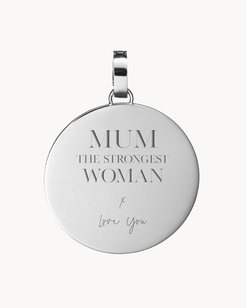 Strong Mum Engraved Medium Disc Pendant, Silver
