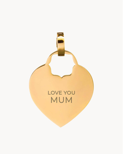 Love You Mum Engraved Heart Pendant, Gold