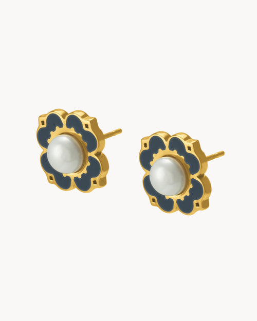 Timeless Pearl Blossom Stud Earrings, Gold