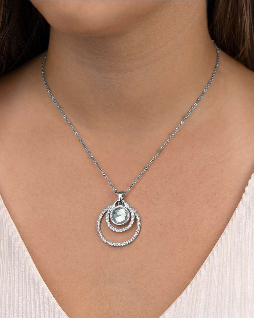 Starlight Circle Halo Pendant, Silver