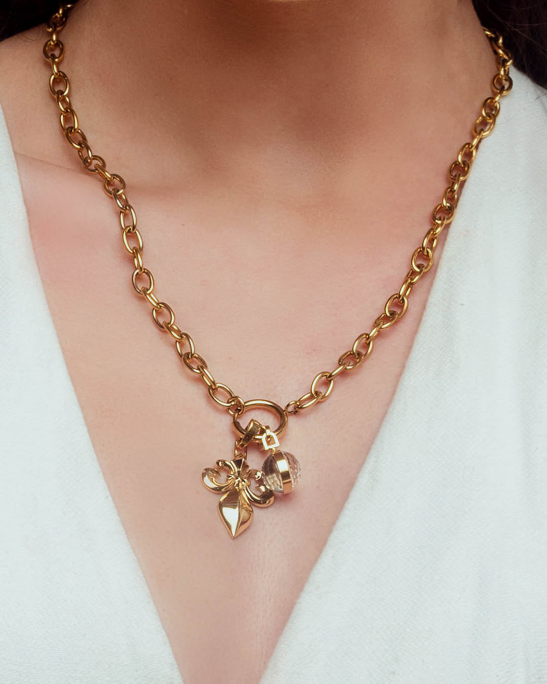 July Birthday Fleur-de-Lis Little Moments Necklace Set, Gold