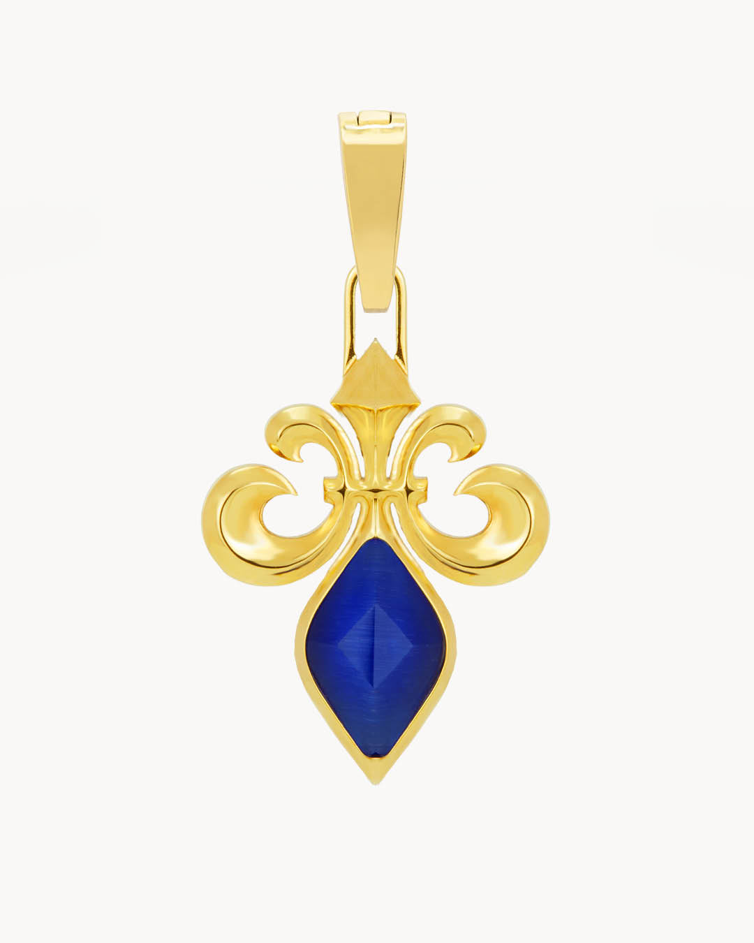 Perseverance Stone Blue Cateye Fleur de-Lis Pendant, Gold