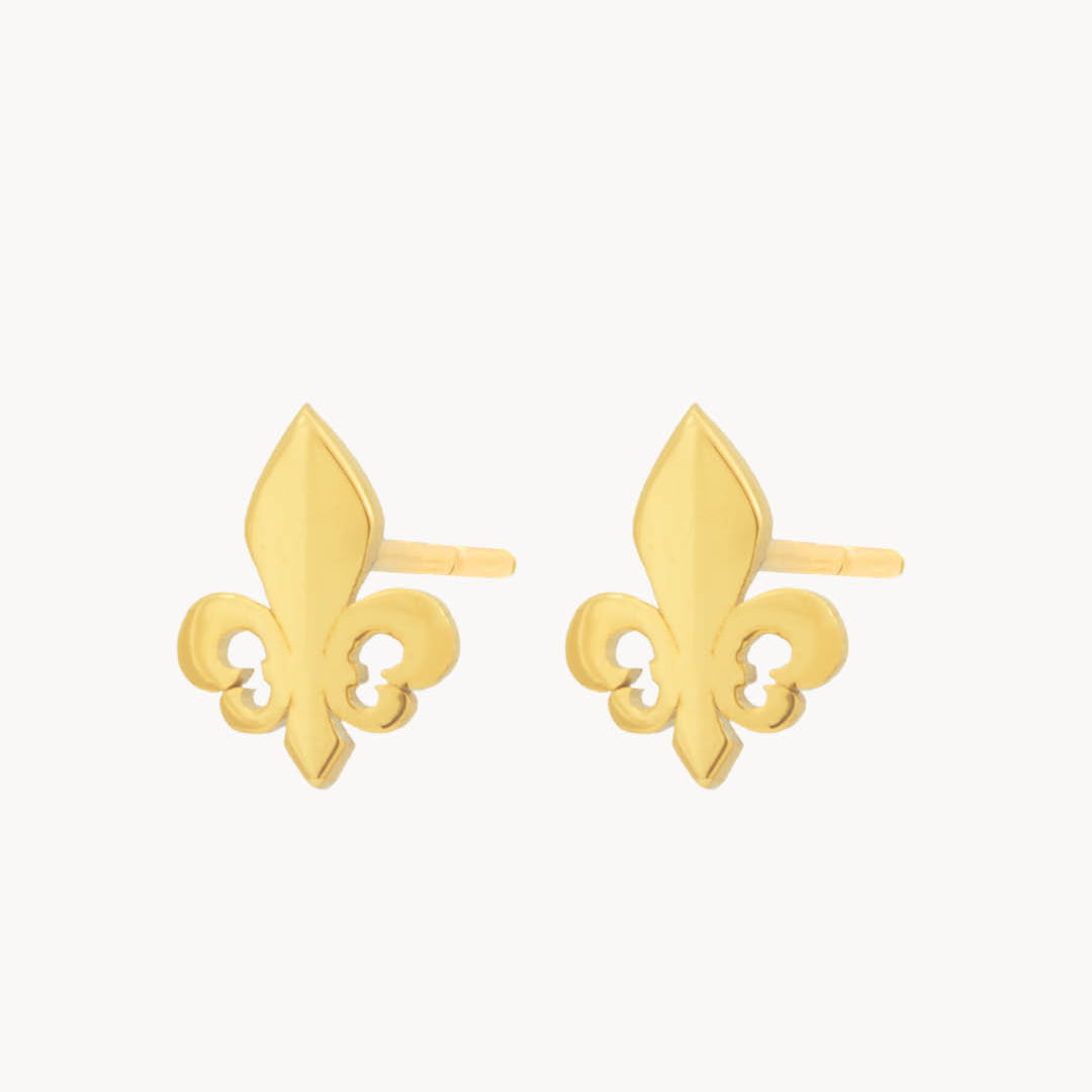 Fleur-de-Lis Dainty Stud Earrings, Gold