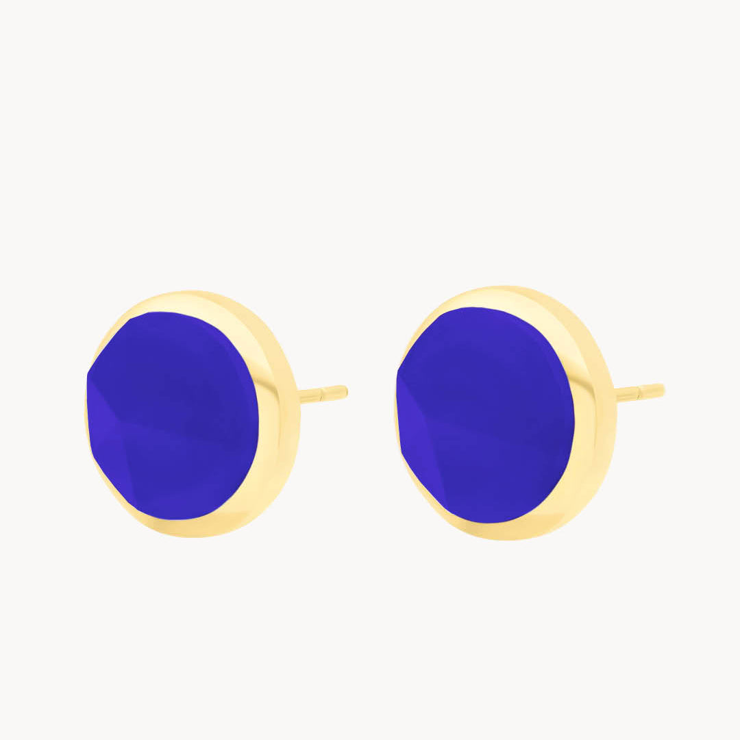 Perseverance Stone Blue Cateye Ħabbata Stud Earrings, Gold