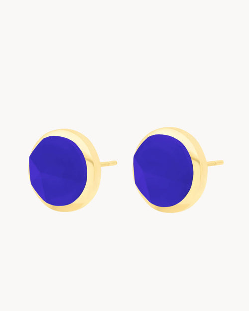 Perseverance Stone Blue Cateye Ħabbata Stud Earrings, Gold