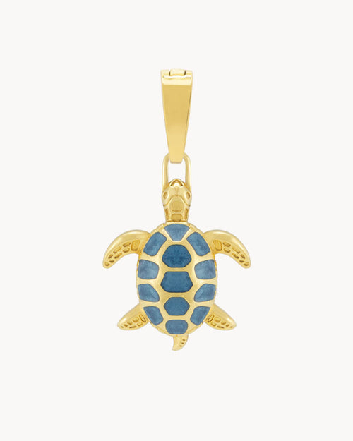 Determined Turtle Blue Pendant, Gold