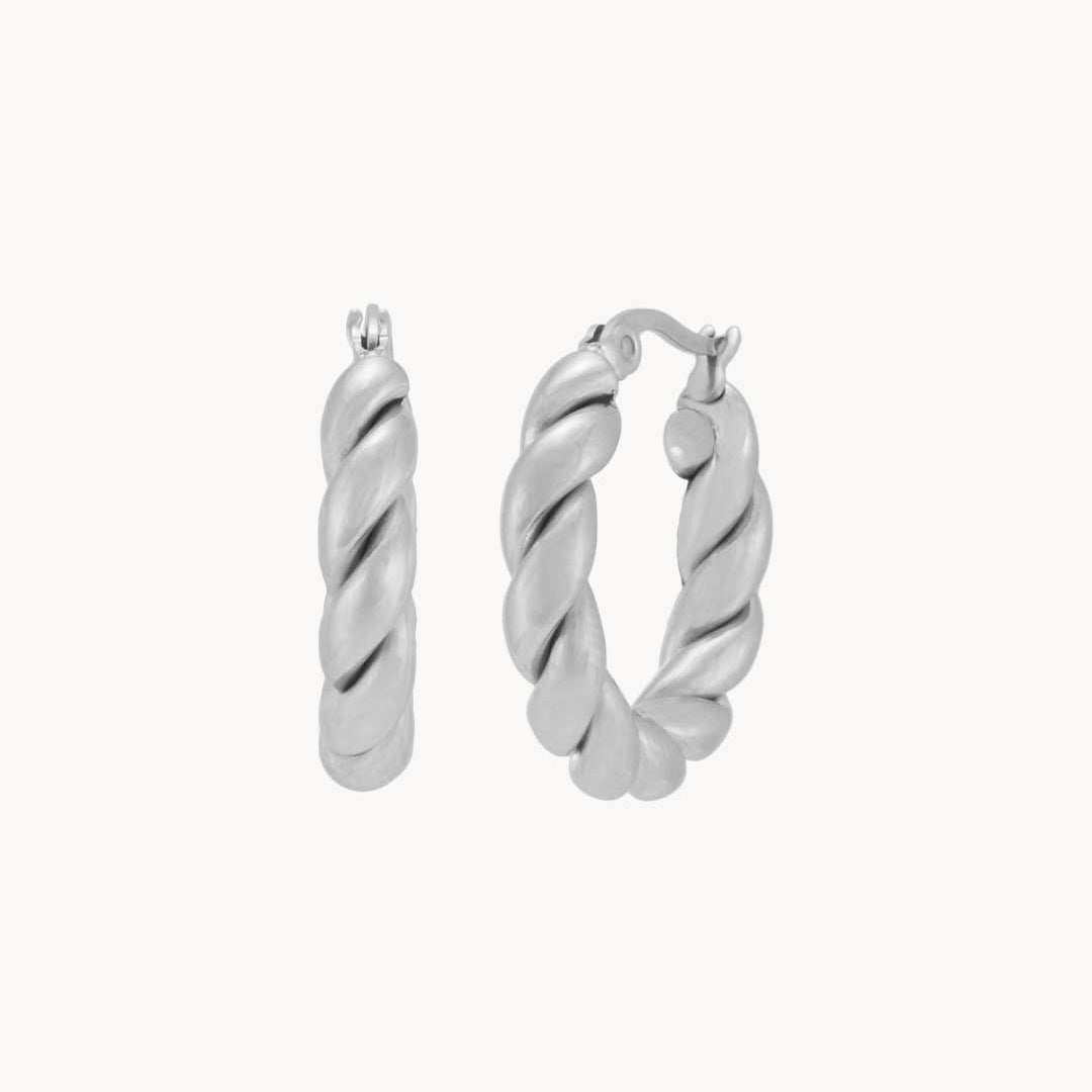 Croissant Hoop Earrings, Silver