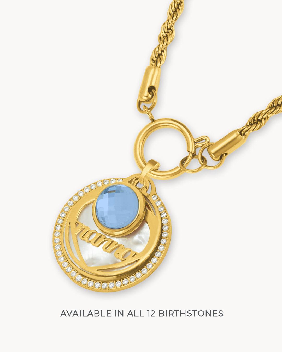 December Nanna Hollow Halo Protection Birthstone Set, Gold