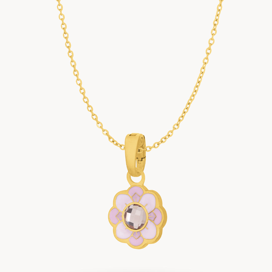 Pink Water Lily Necklace Set, Gold