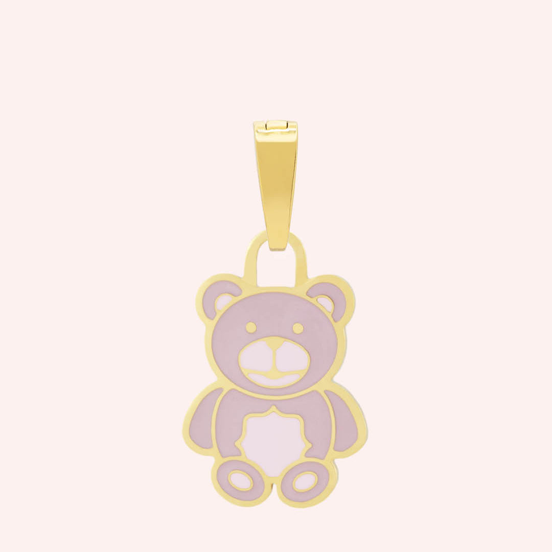 Cuddly Pink Bear Pendant, Gold
