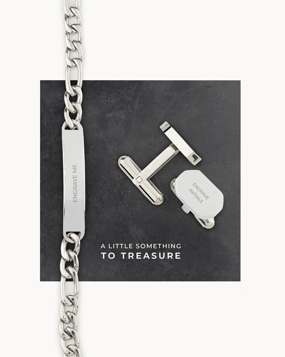 Men's Cufflinks and Bracelet Gift Set, SIlver