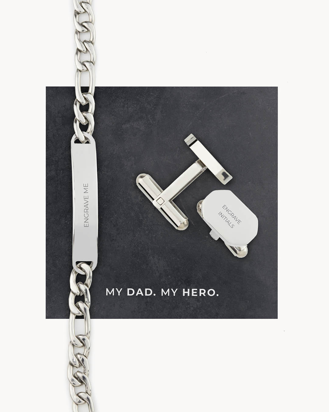 Father's Day Cufflinks and Bracelet Gift Set, SIlver